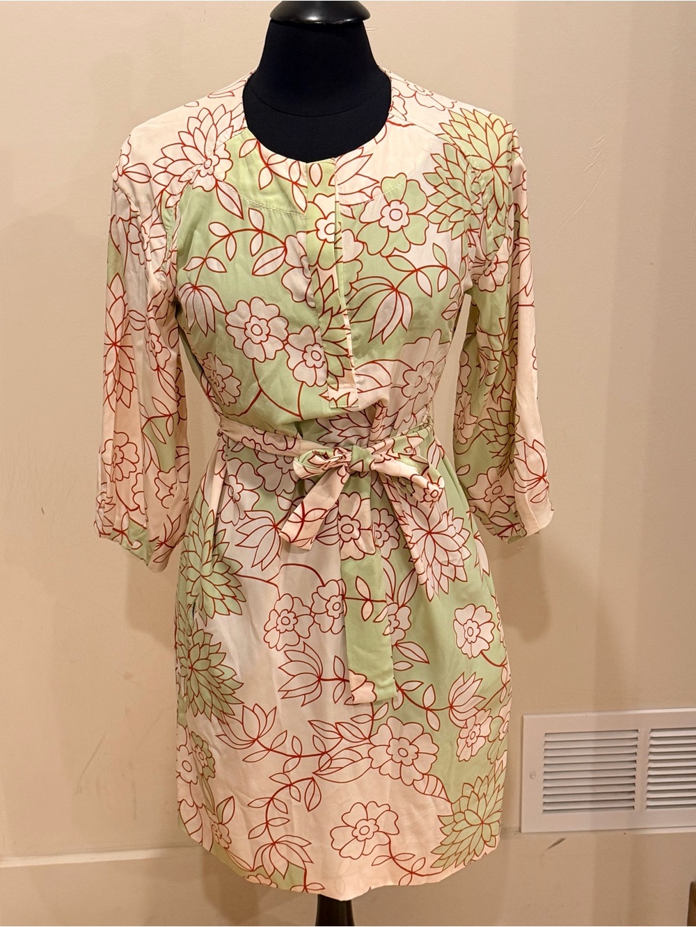Diane von Furstenberg Soft Pink and Green Silk Floral Printed Dress